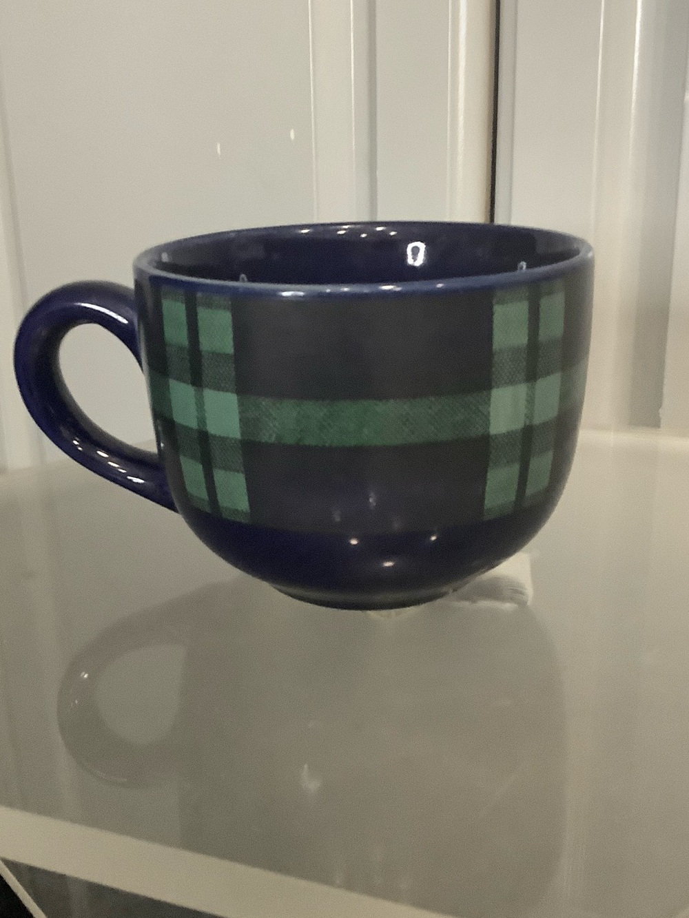 S C I Classic Navy and Green Tartan Plaid Ceramic Coffee Mug